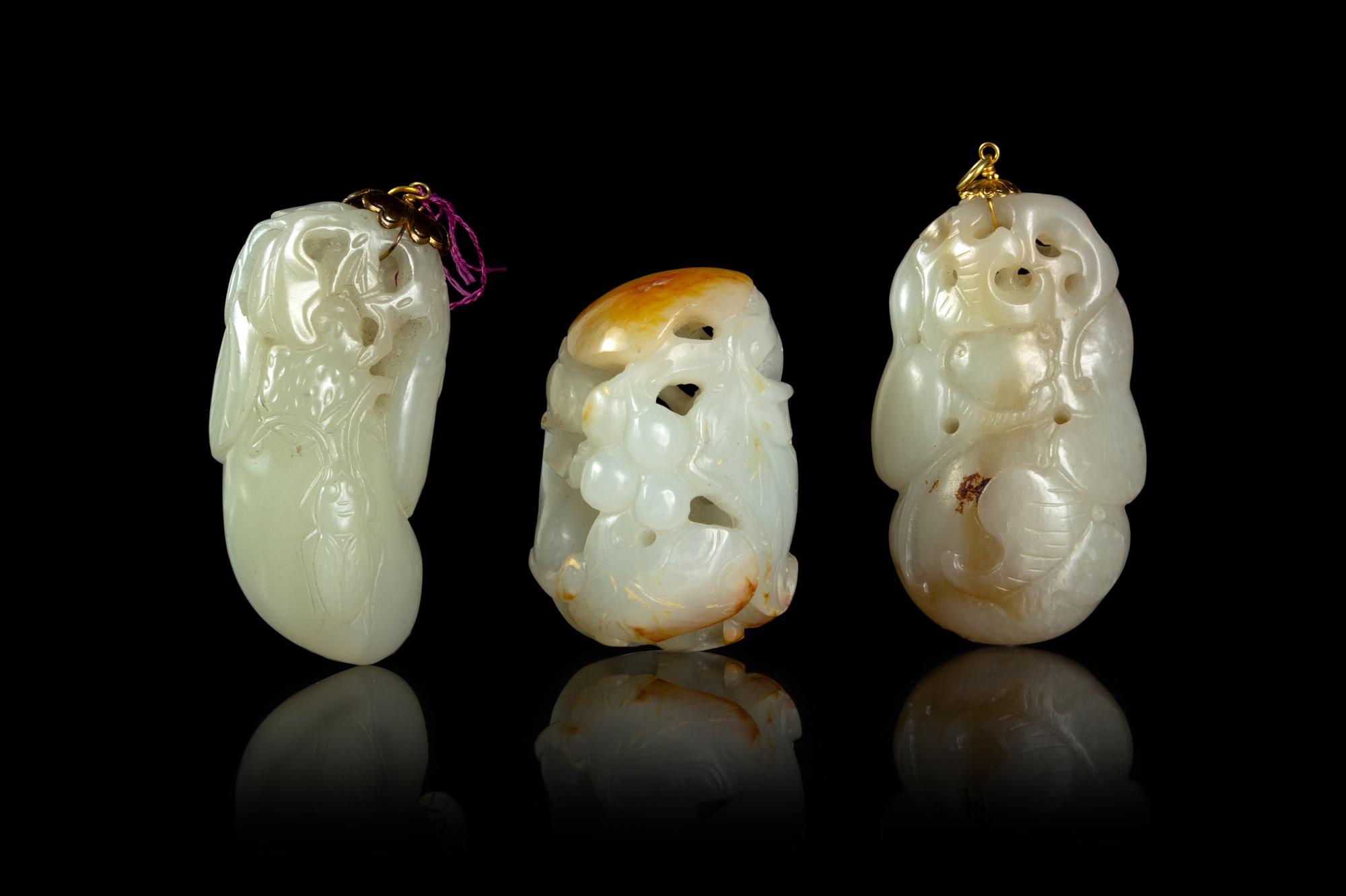 Three Pale Celadon Jade Carvings
