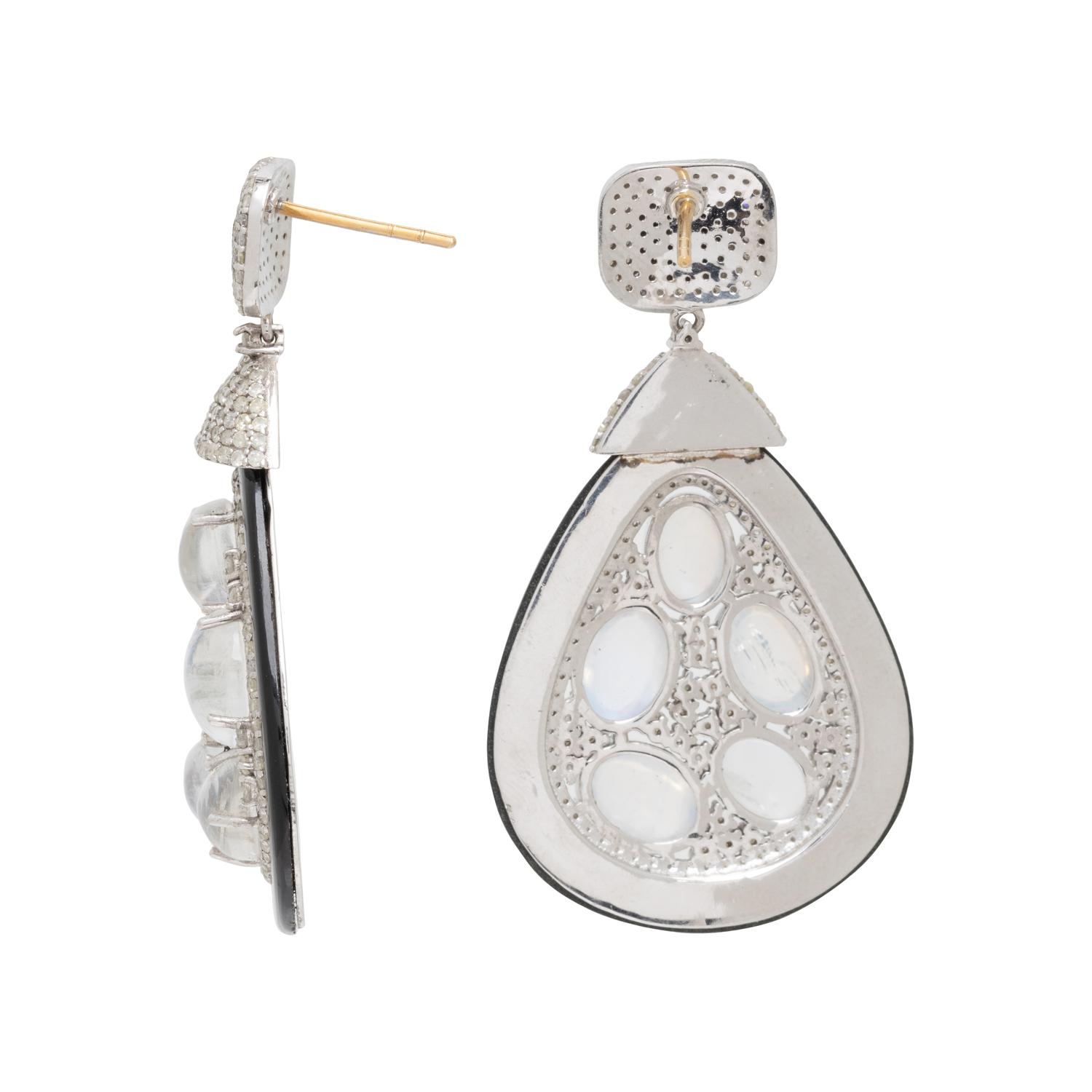 MOONSTONE, BLACK ONYX, AND DIAMOND EARRINGS