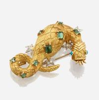 A gold, platinum, tourmaline, diamond, and turquoise brooch, Tiffany & Co. Schlumberger