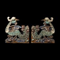 A Pair of Large Chinese Glazed Stoneware Architectural Tilework Phoenixes, Late 18th/19th Century 清中期 琉璃鳳凰大鴟吻一對