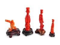 Four Chinese Carved Coral Figures