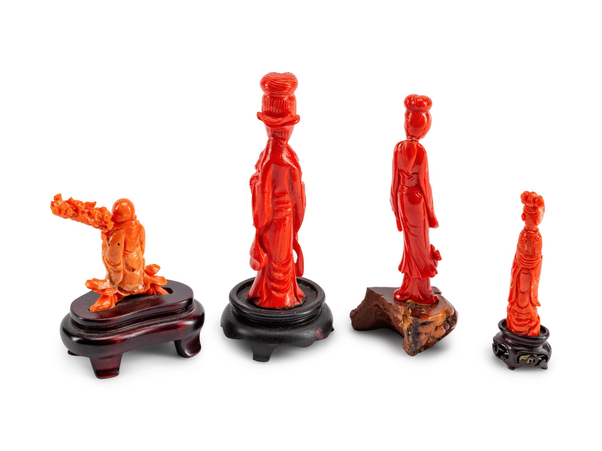 Four Chinese Carved Coral Figures