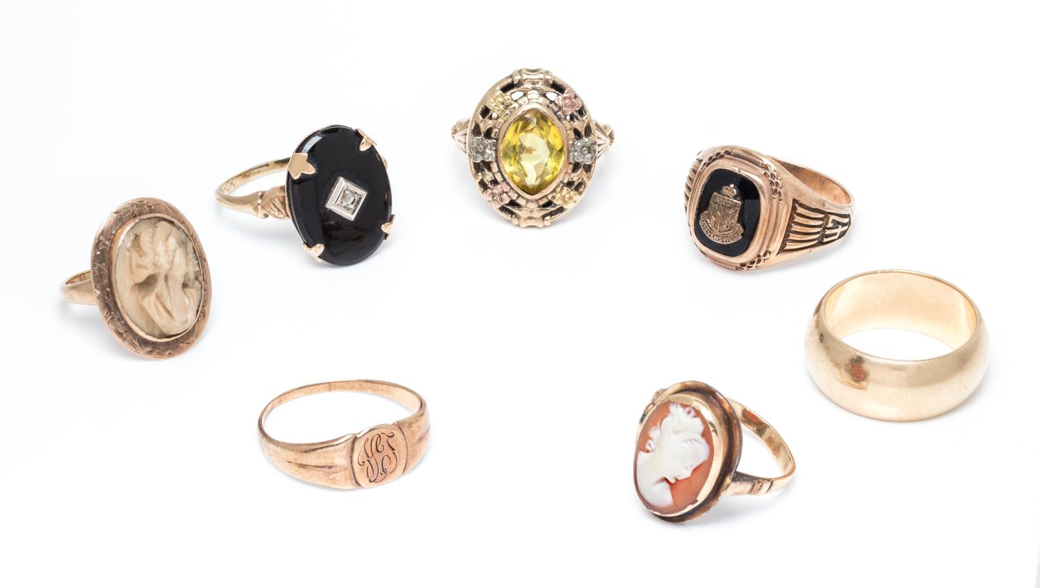 A Collection of Yellow Gold and Gemstone Rings,