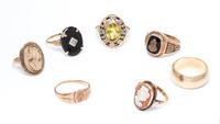 A Collection of Yellow Gold and Gemstone Rings,