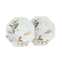 Two Chinese Export porcelain famille rose octagonal plates 18th century