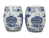 A Pair of Blue and White Porcelain Garden Stools