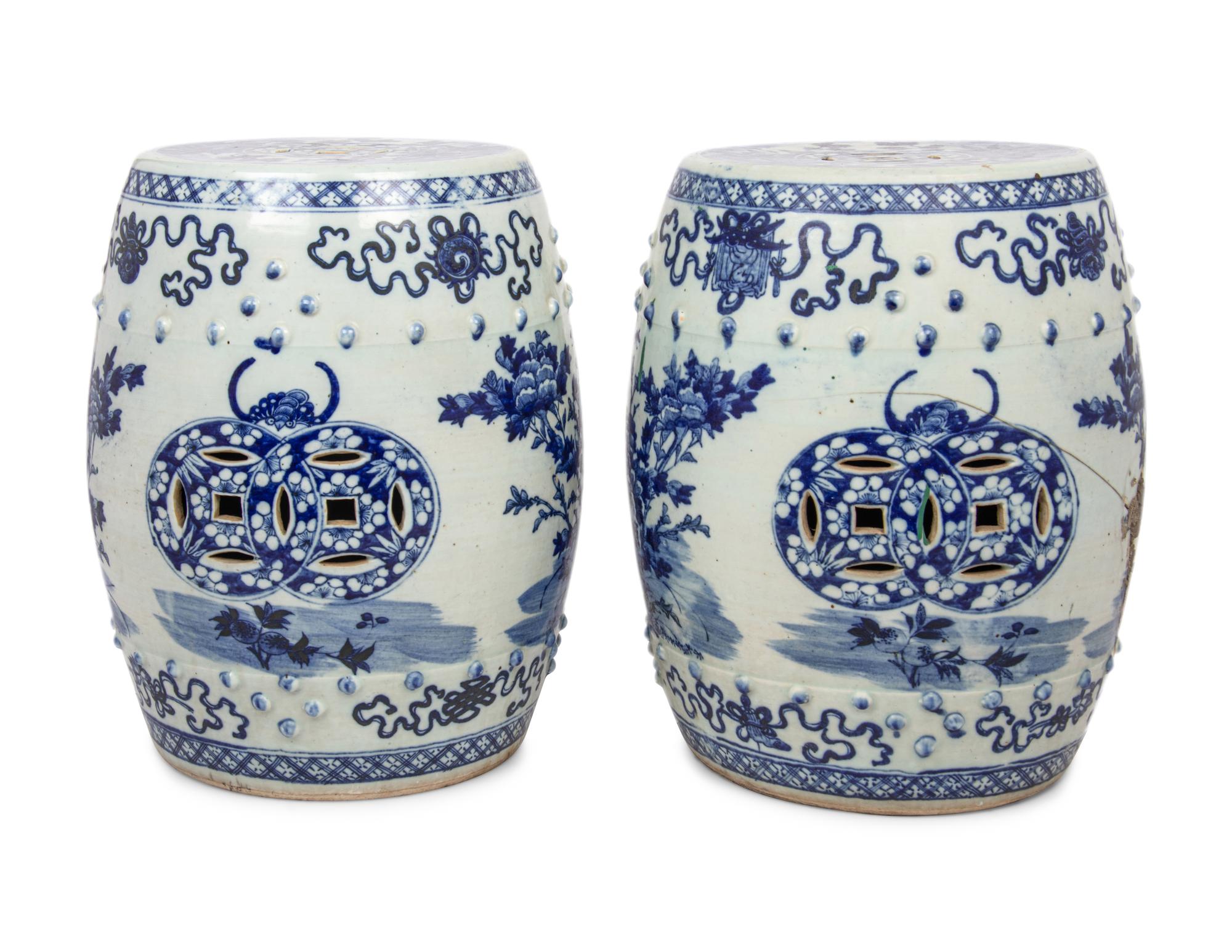 A Pair of Blue and White Porcelain Garden Stools