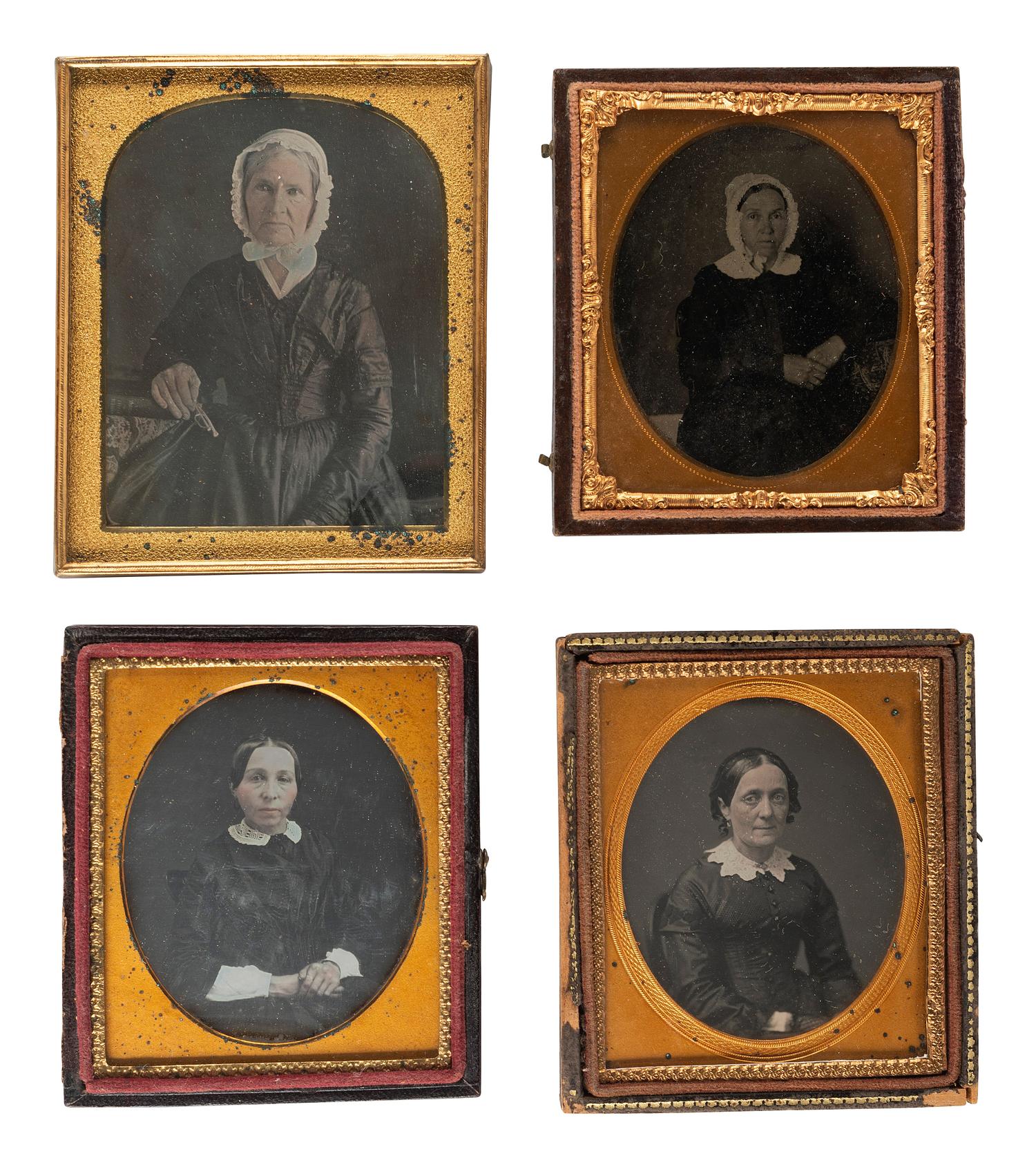 [EARLY PHOTOGRAPHY]. A collection of 19 daguerreotypes, ambrotypes, and tintypes of older women, including: