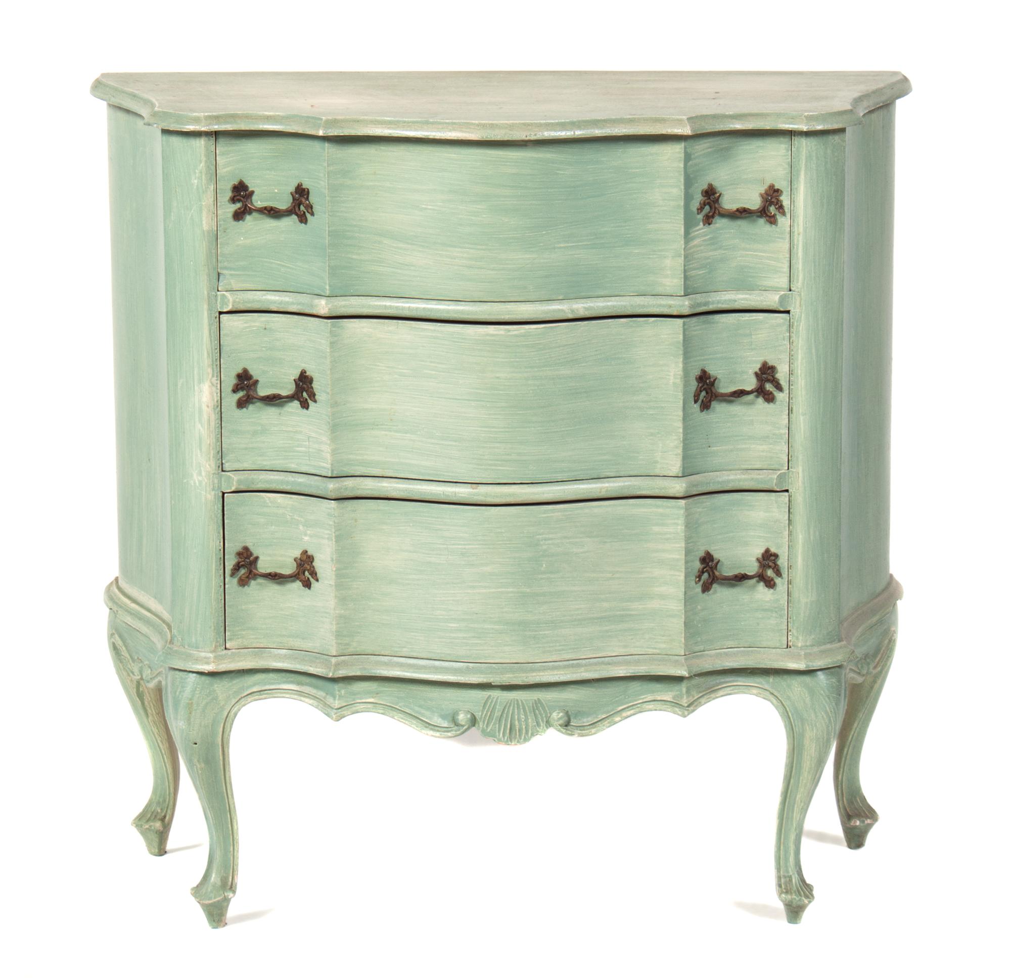 A Painted Wood Chest of Drawers Height 29 inches.