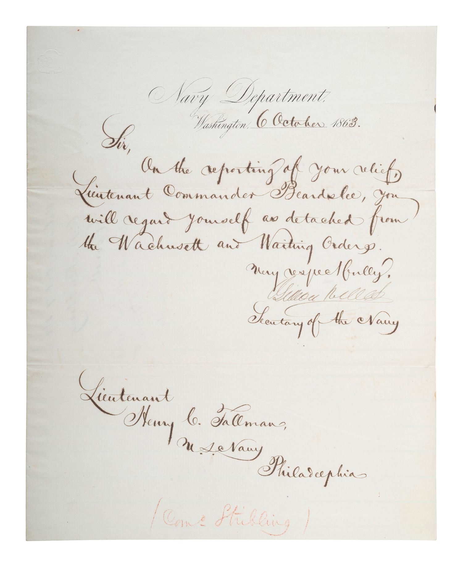 [CIVIL WAR - NAVY]. A group of documents related to the South Atlantic Blockading Squadron with South Carolina interest, including: