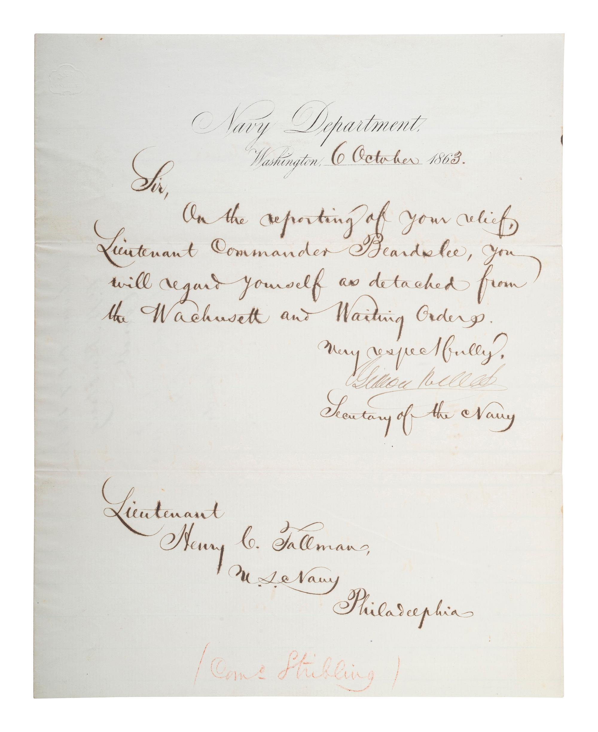 [CIVIL WAR - NAVY]. A group of documents related to the South Atlantic Blockading Squadron with South Carolina interest, including: