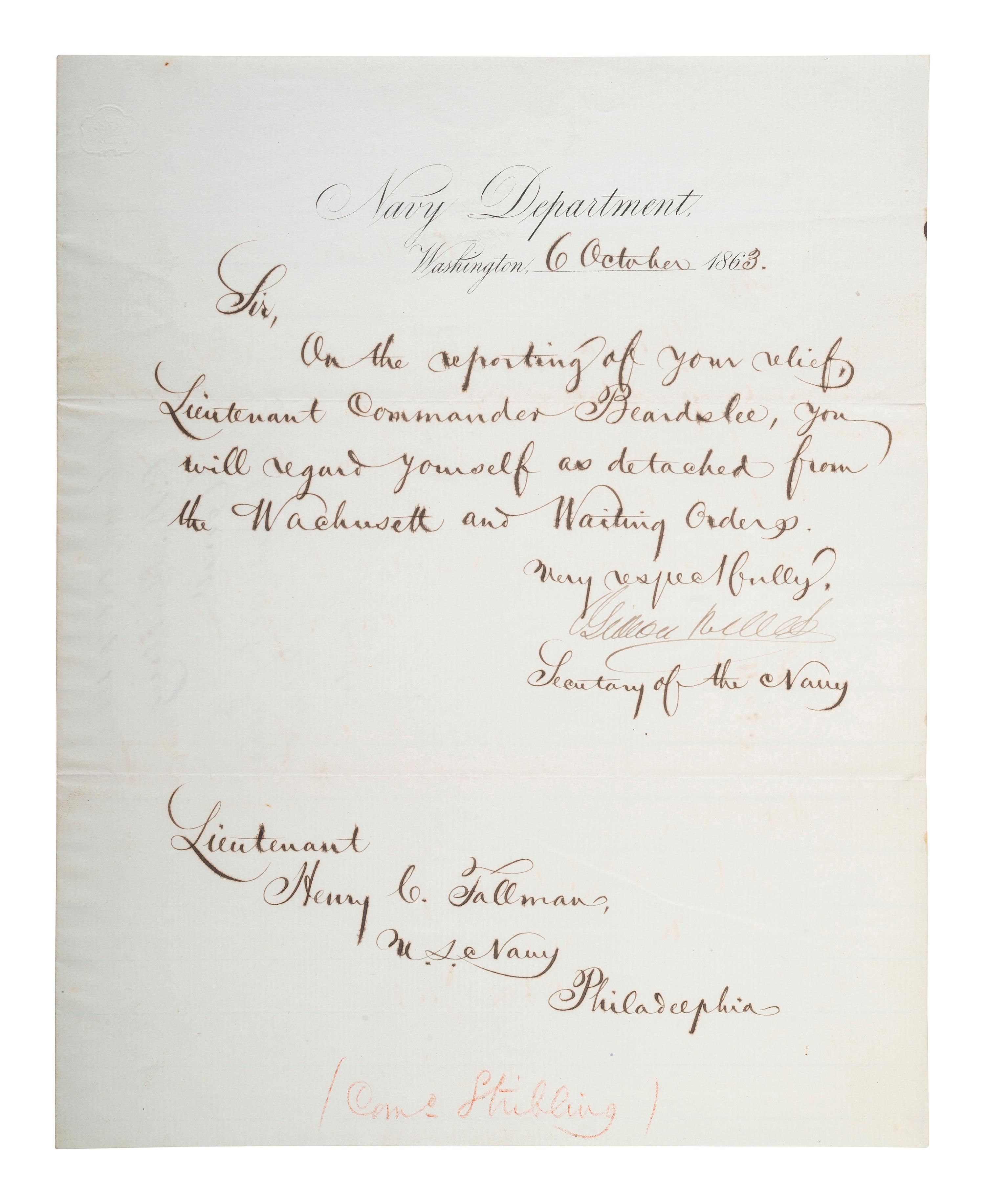 [CIVIL WAR - NAVY]. A group of documents related to the South Atlantic Blockading Squadron with South Carolina interest, including: