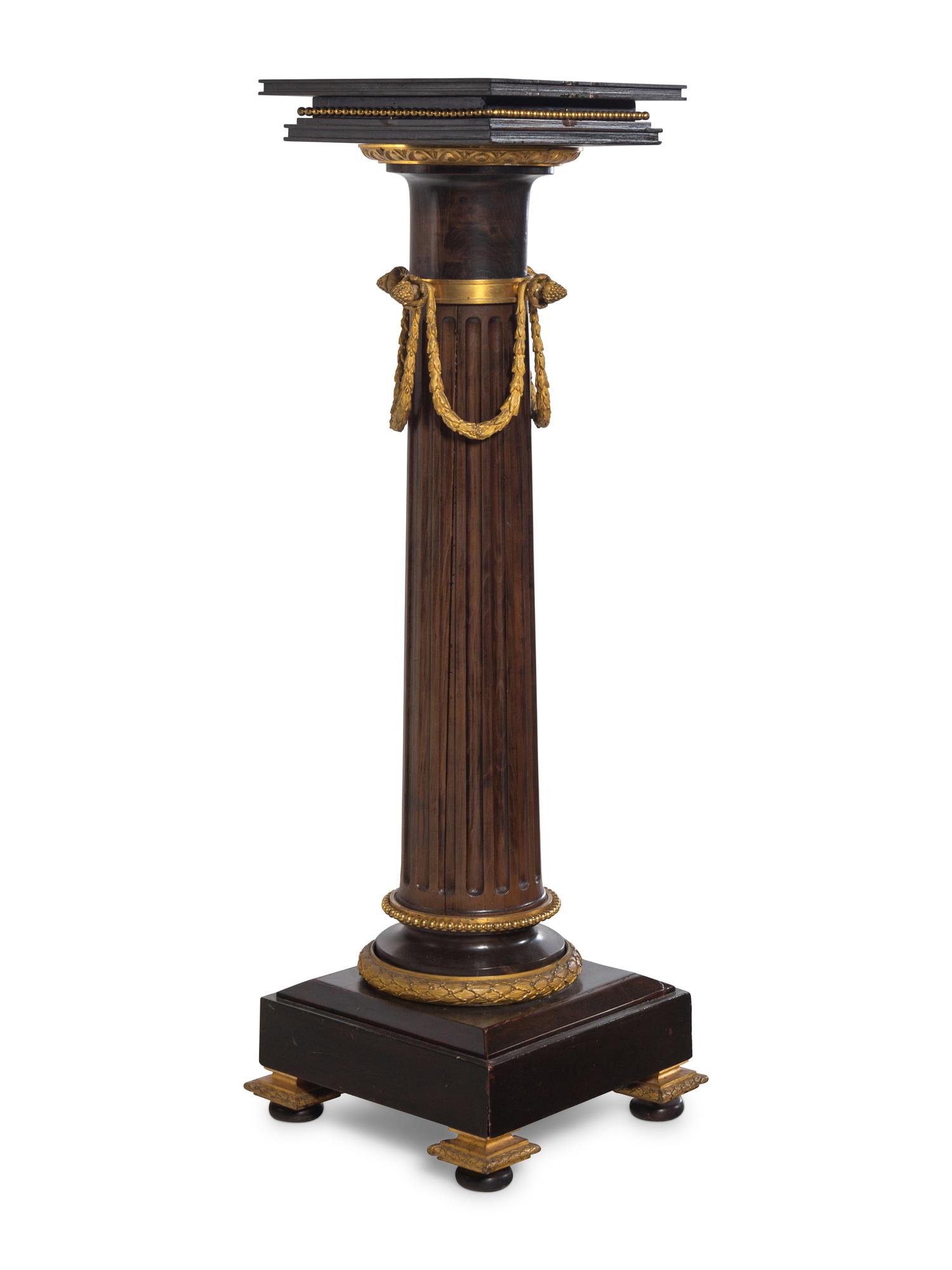 A Continental Gilt Bronze Mounted Walnut Pedestal