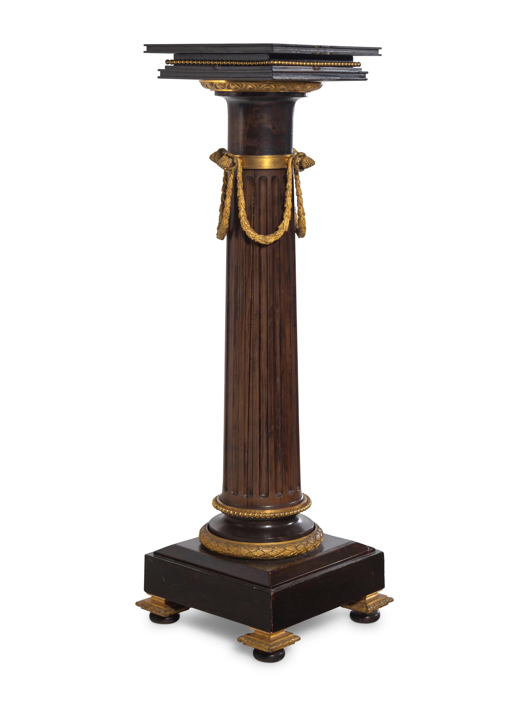 A Continental Gilt Bronze Mounted Walnut Pedestal