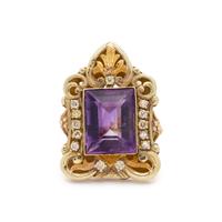 YELLOW GOLD, AMETHYST AND DIAMOND RING
