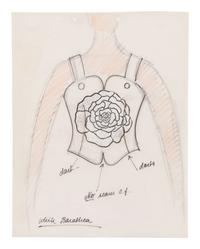 Geoffrey Beene Preparatory Drawing and Fabric Swatch, c.1988