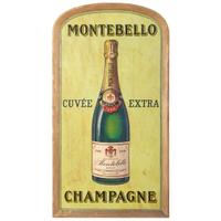 A Champagne Montebello Painted Wood Tablet-Form Advertising Sign