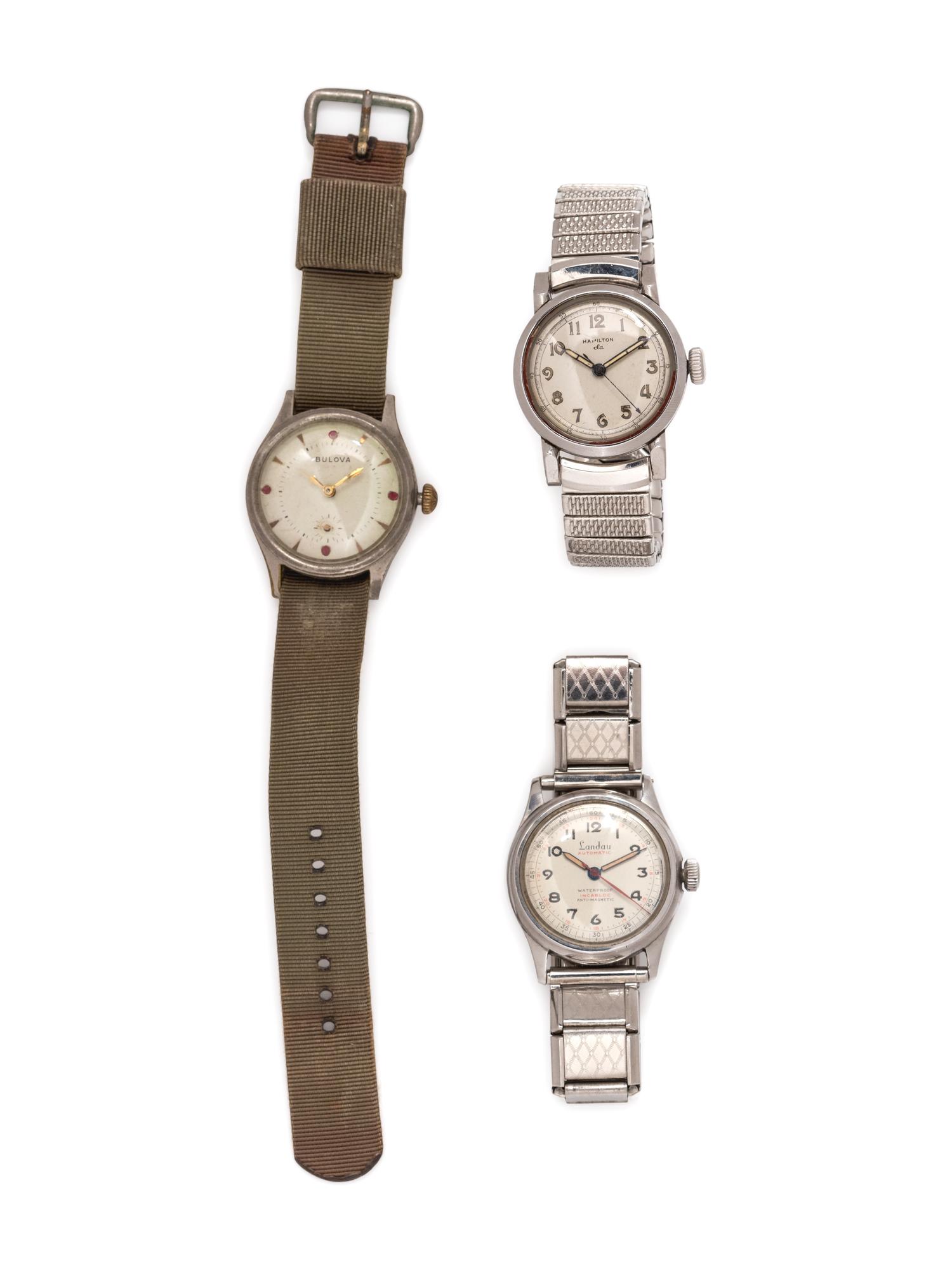 A Collection of Stainless Steel Wristwatches, Hamilton, Landau and Bulova,