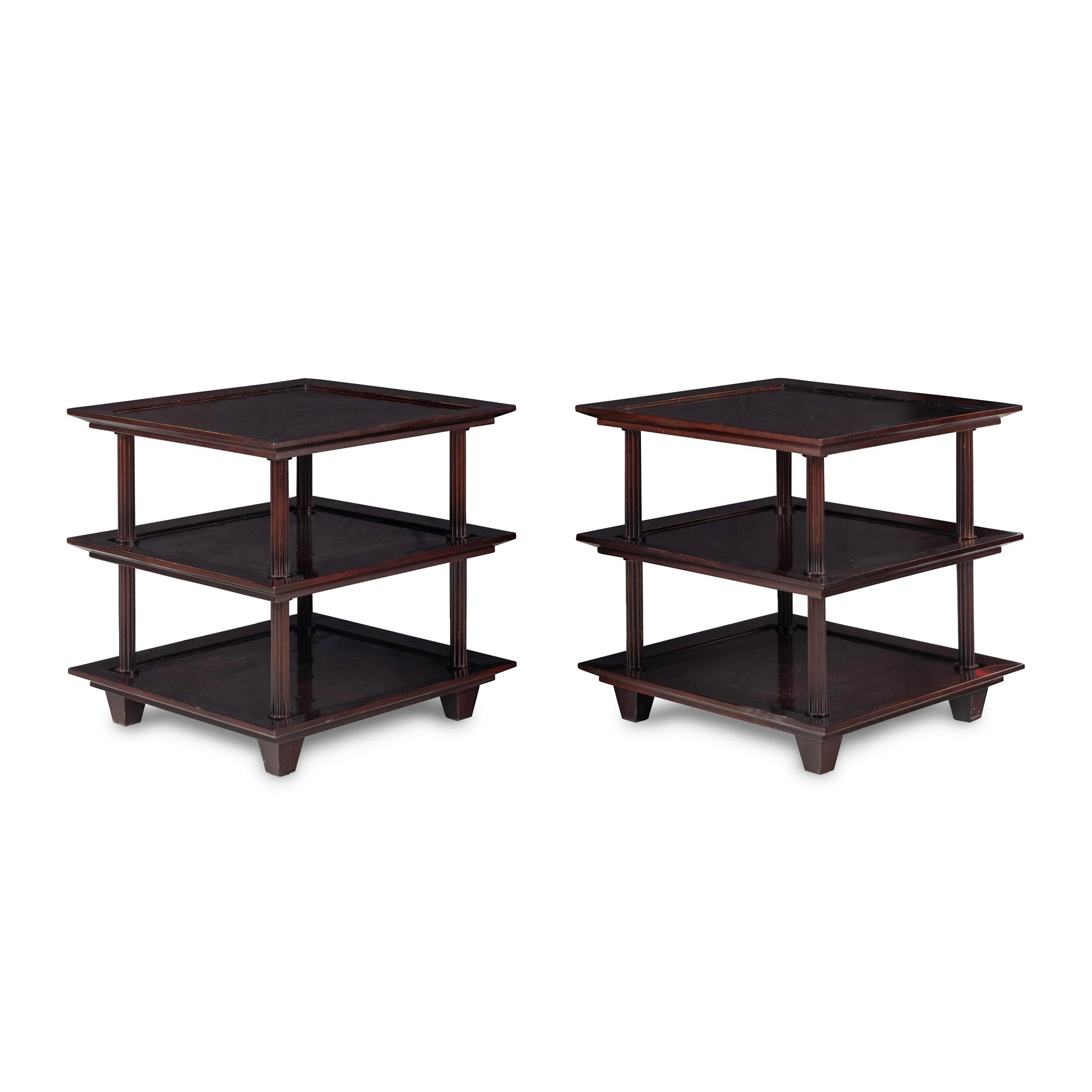 A Pair of Barbara Barry for Baker Three-Tier Mahogany Side Tables