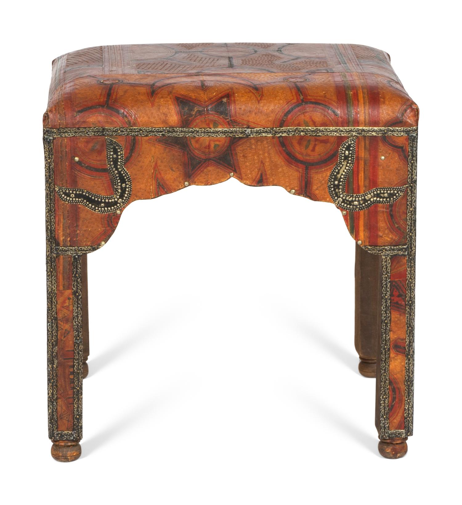 A Silvered Metal Mounted Leather Footstool