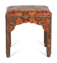 A Silvered Metal Mounted Leather Footstool