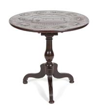 A British Colonial Carved Mahogany Tripod Table Height 28 1/2 x diameter 29 inches. — 19TH CENTURY