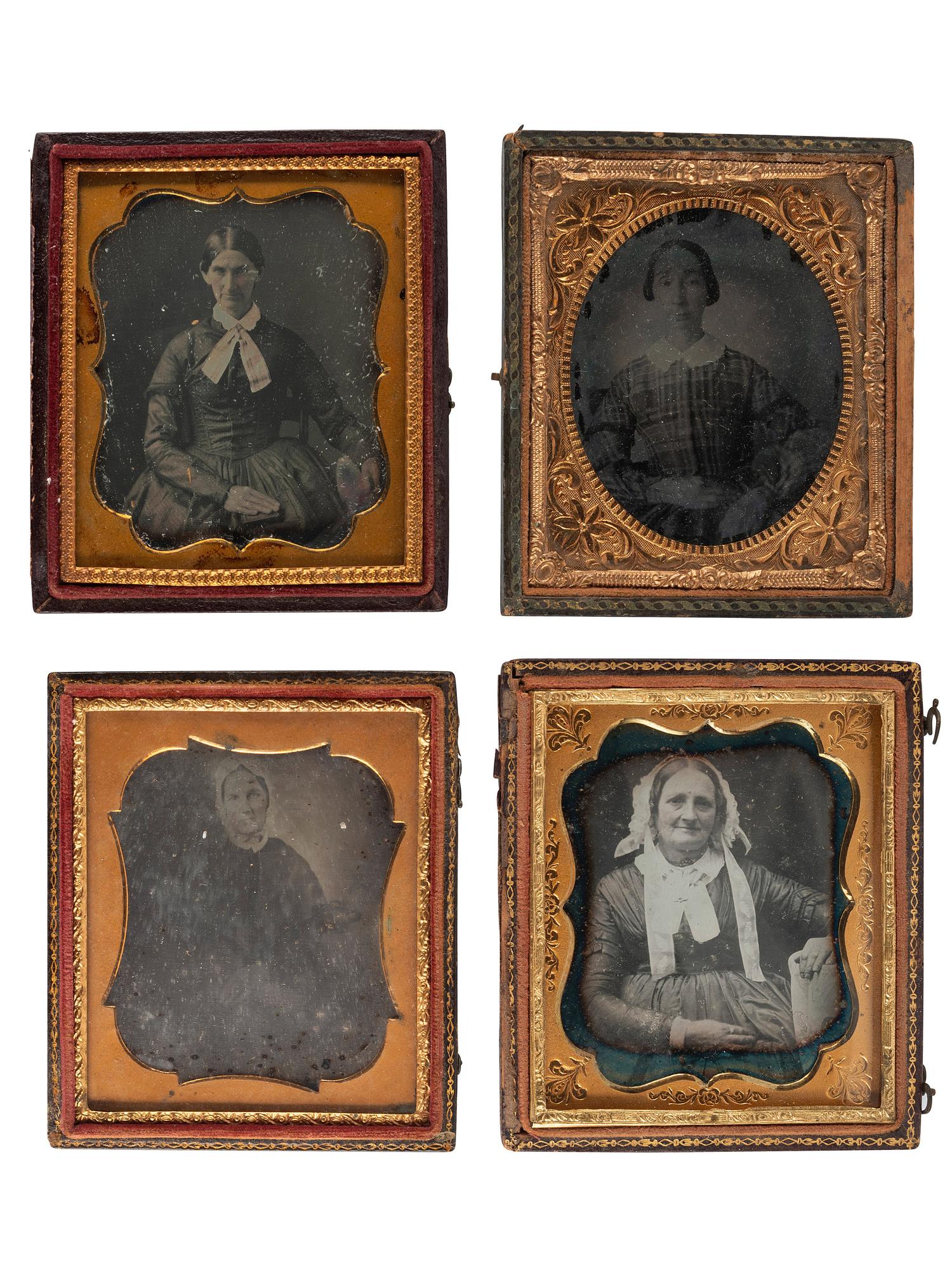 [EARLY PHOTOGRAPHY]. A collection of 19 daguerreotypes, ambrotypes, and tintypes of older women, including:
