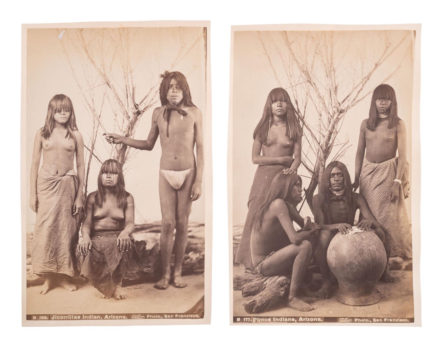 [NATIVE AMERICANS]. TABER, photog. 2 large format photographs of Pimos and Jicorrillas Indians, Arizona.