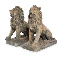 A Pair of Large Painted Composition Lions