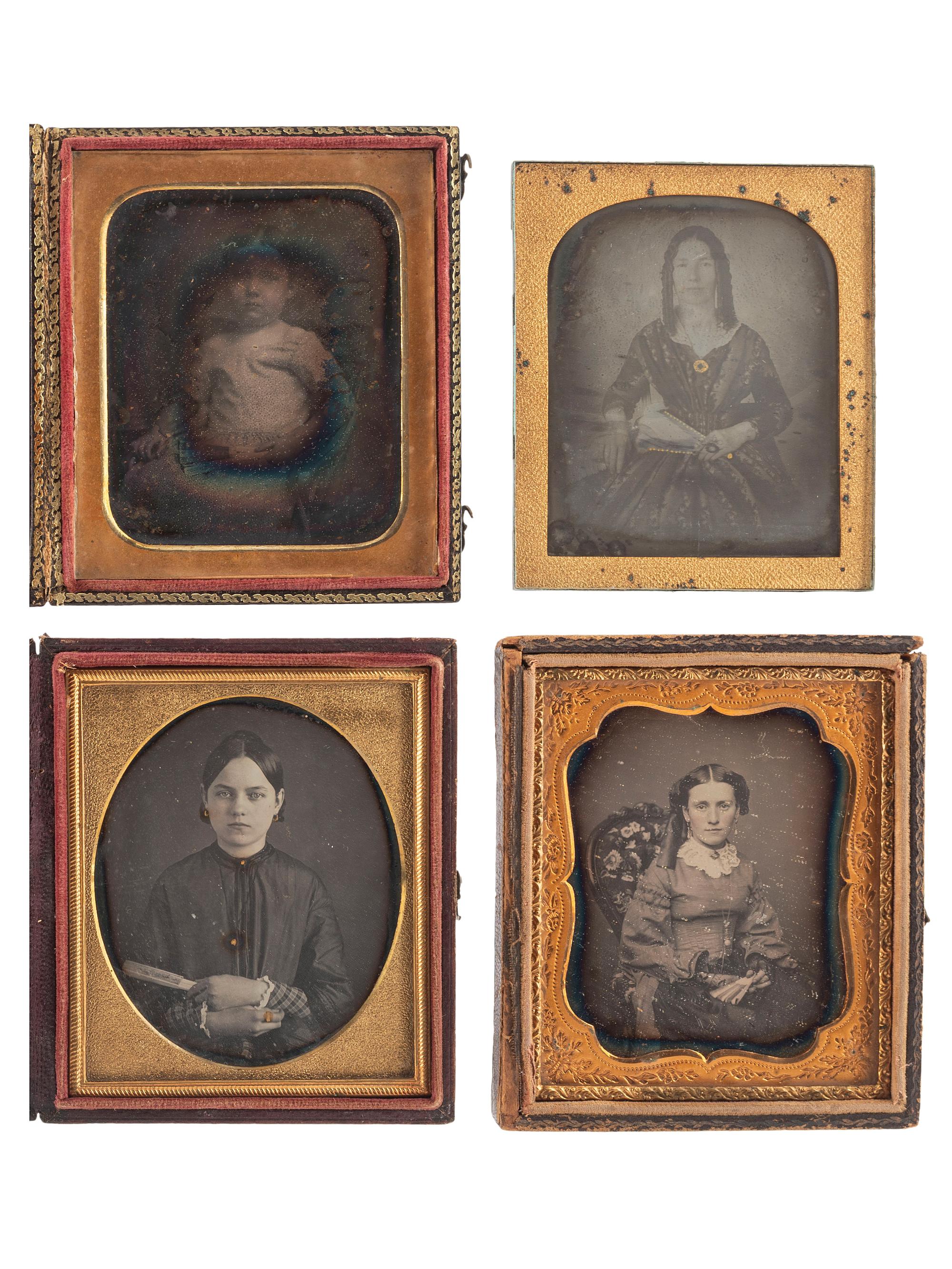[EARLY PHOTOGRAPHY]. A group of 13 cased images featuring sitters holding fans, including: