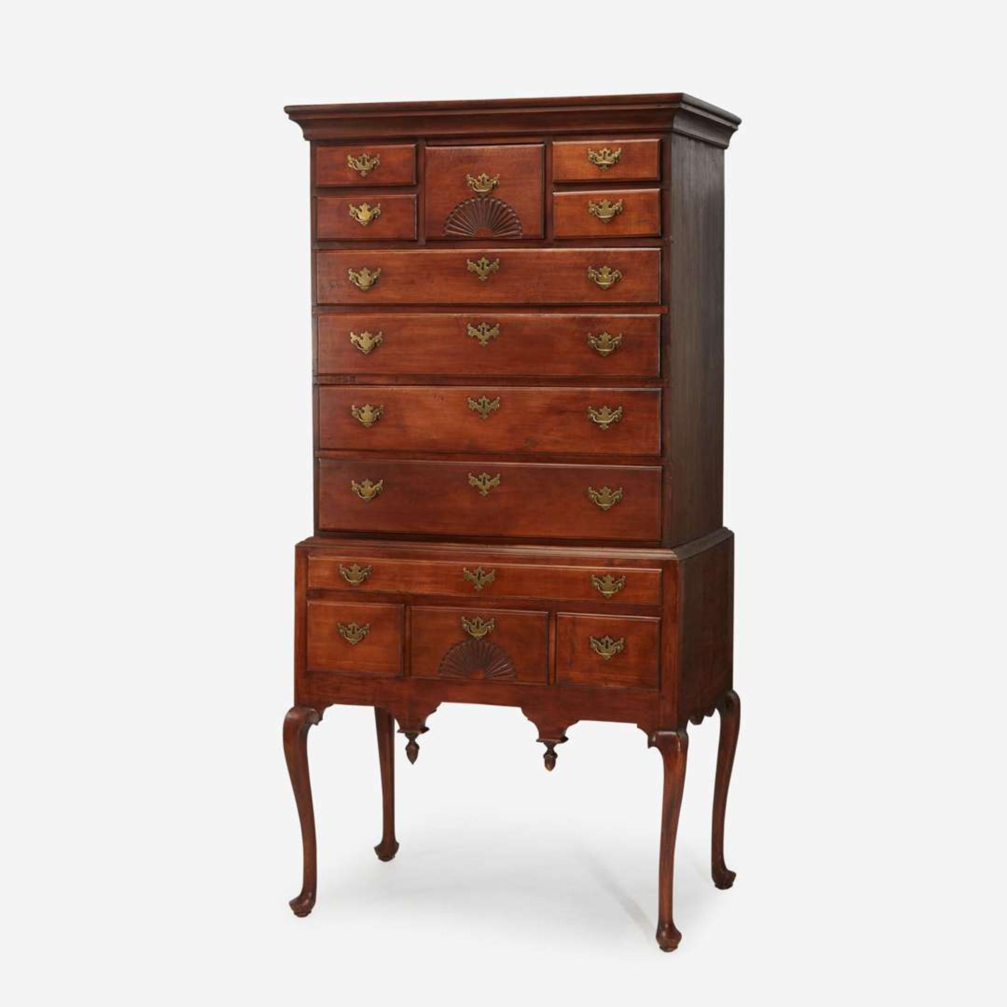 A Queen Anne carved cherry high chest New England, mid-18th century