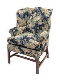 A George III Style Mahogany Tapestry-Upholstered Wing Chair
