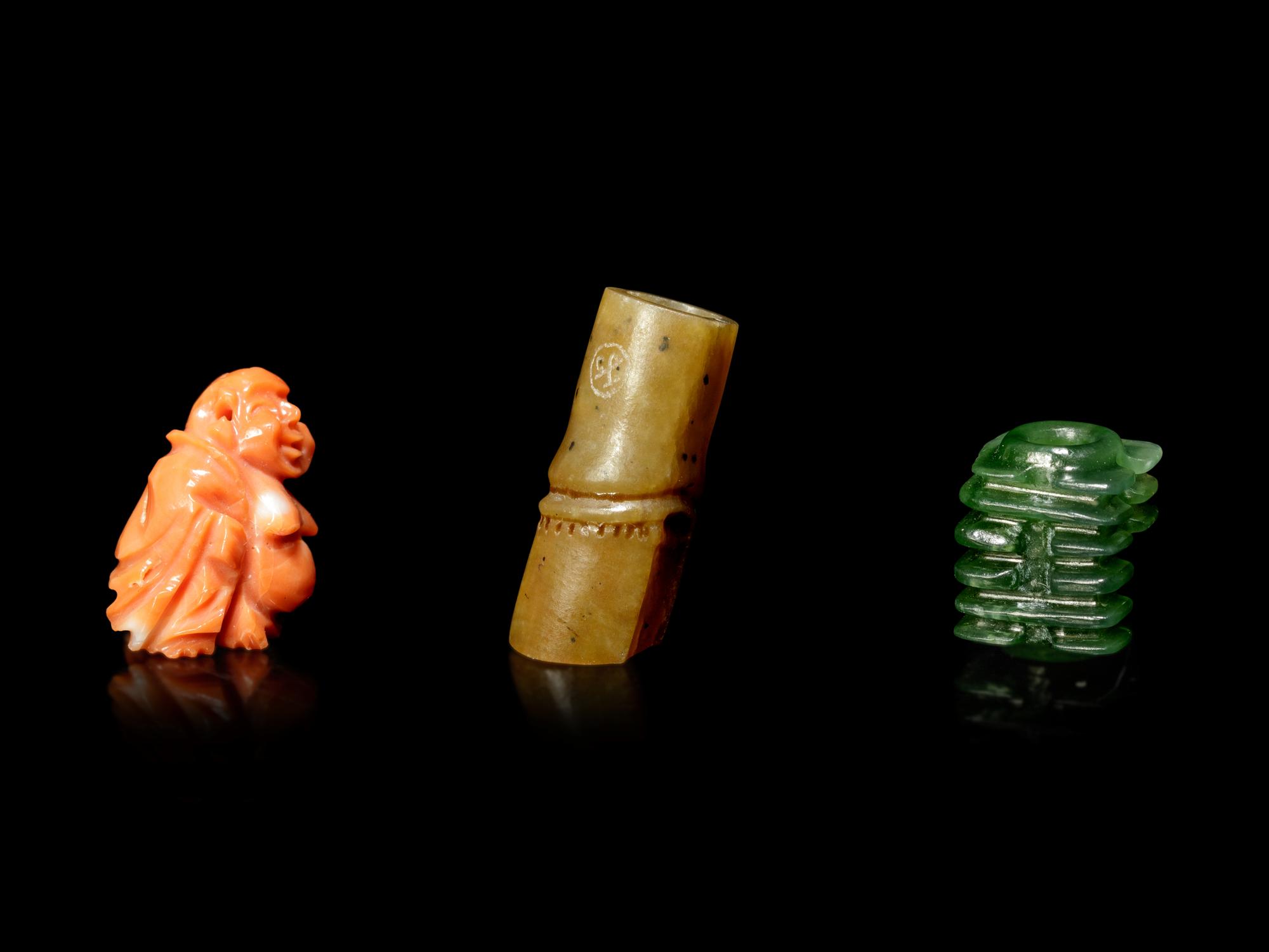 Three Hardstone and Coral Ojime
