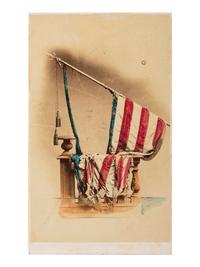 [CIVIL WAR]. Hand-colored CDV of the battle-torn National Colors of the 82nd Pennsylvania Infantry.