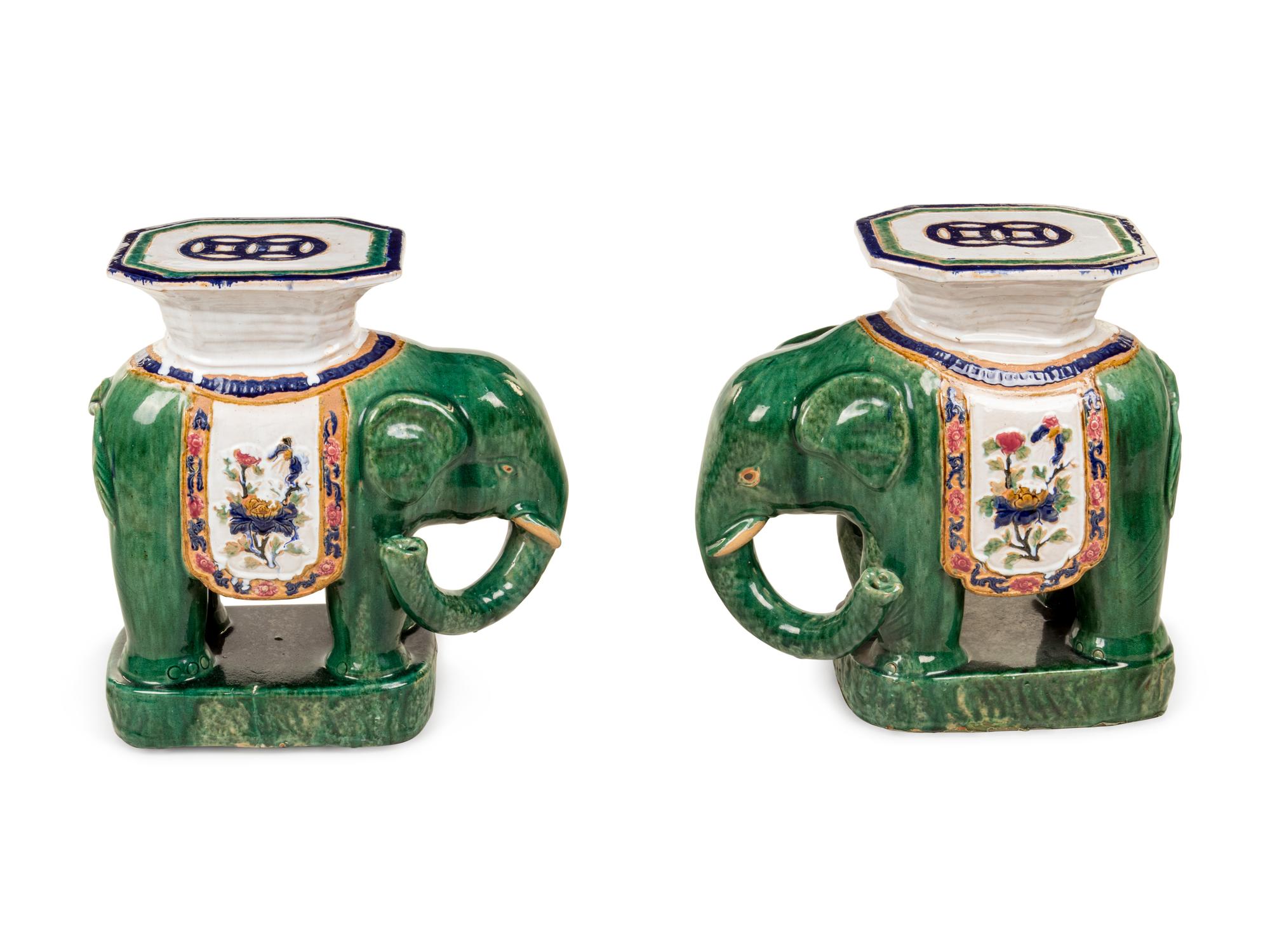 A Pair of Glazed Terra Cotta Elephant Seats