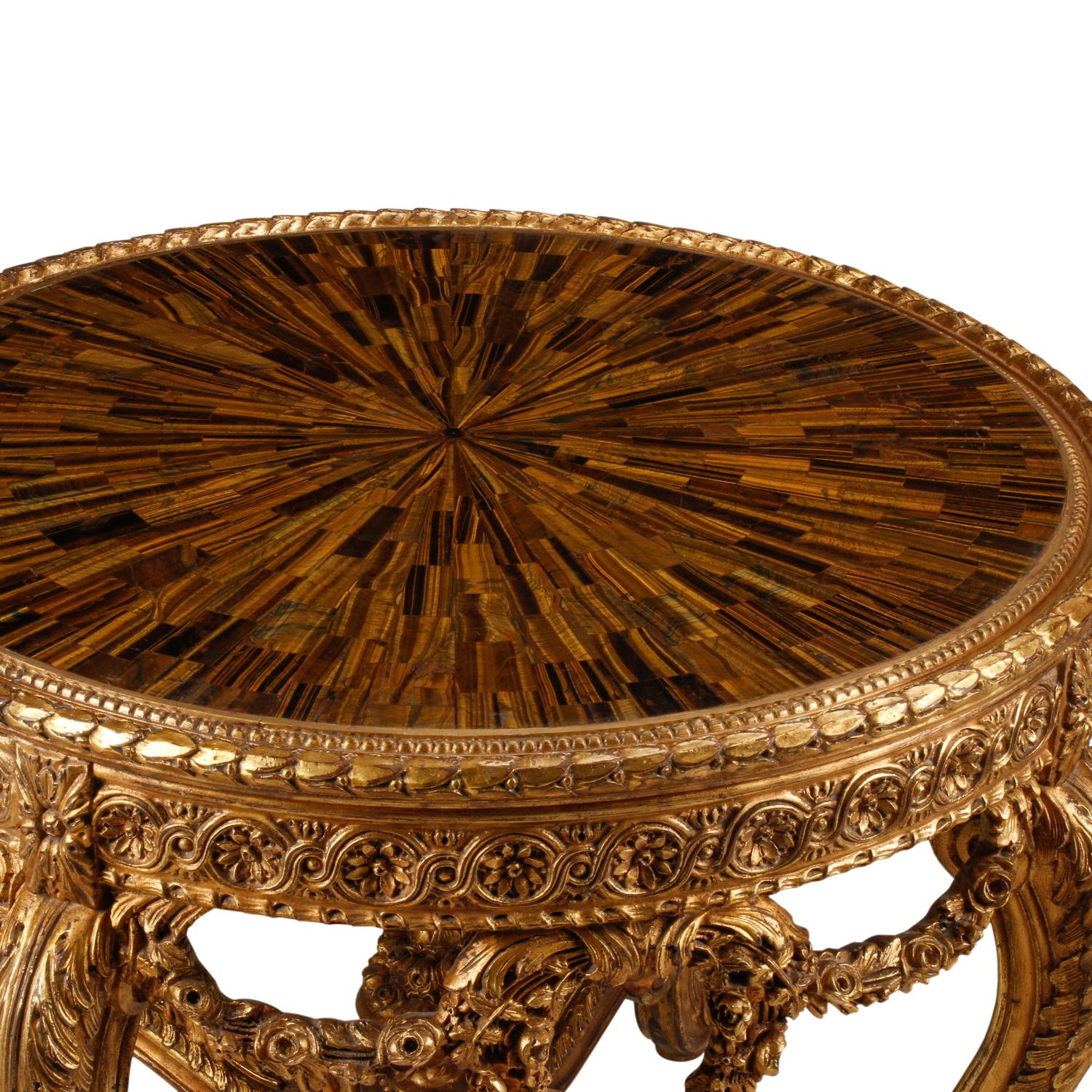 A Louis XVI Style Giltwood and Tiger's Eye Center Table