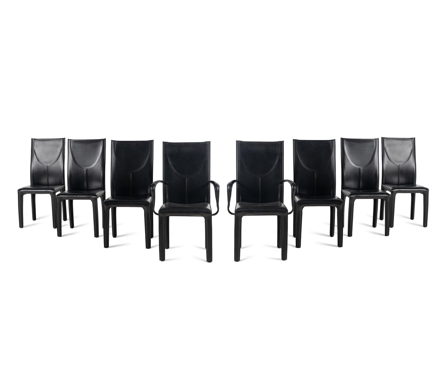 A Set of Eight Contemporary Leather Upholstered Dining Chairs