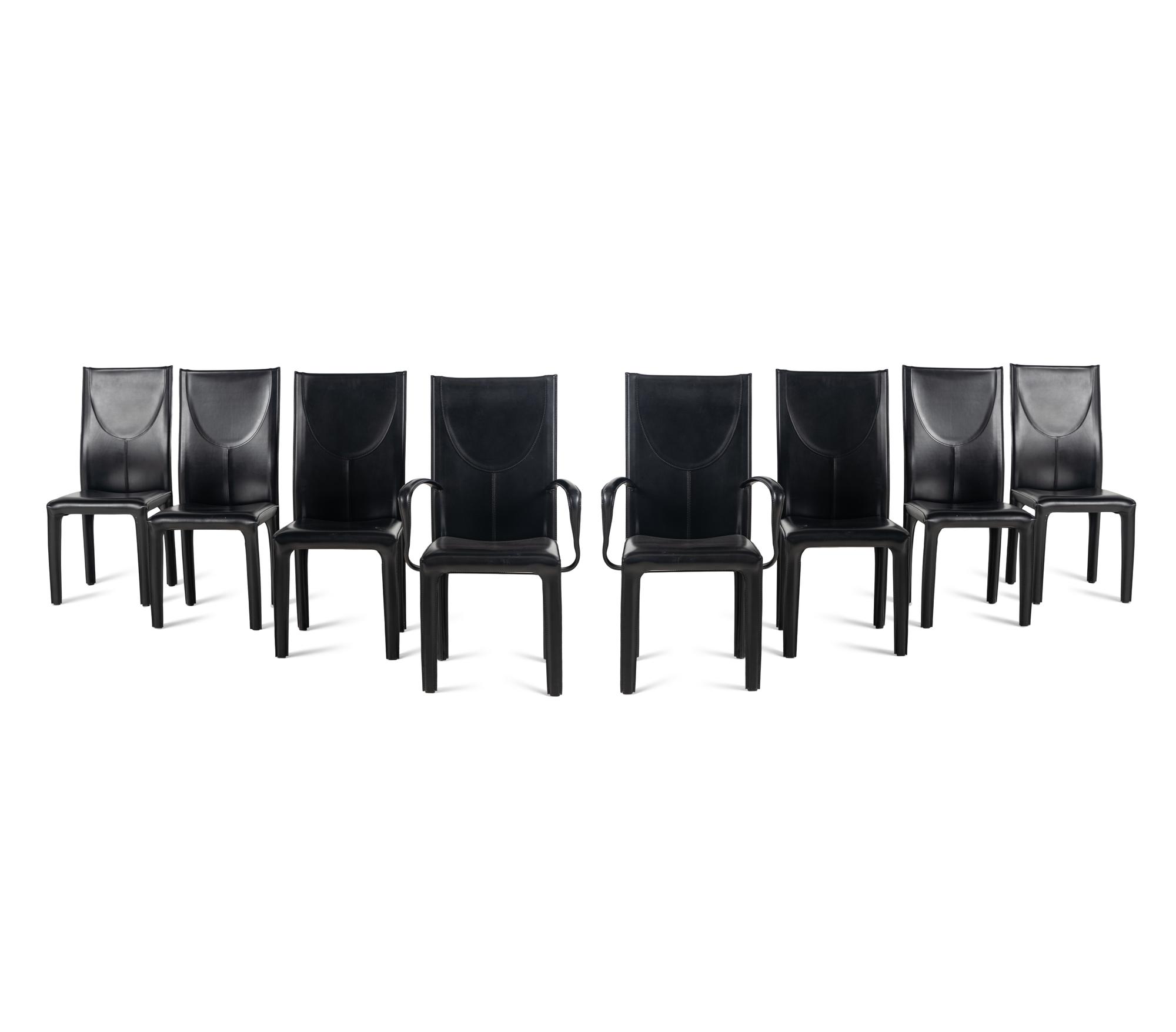 A Set of Eight Contemporary Leather Upholstered Dining Chairs