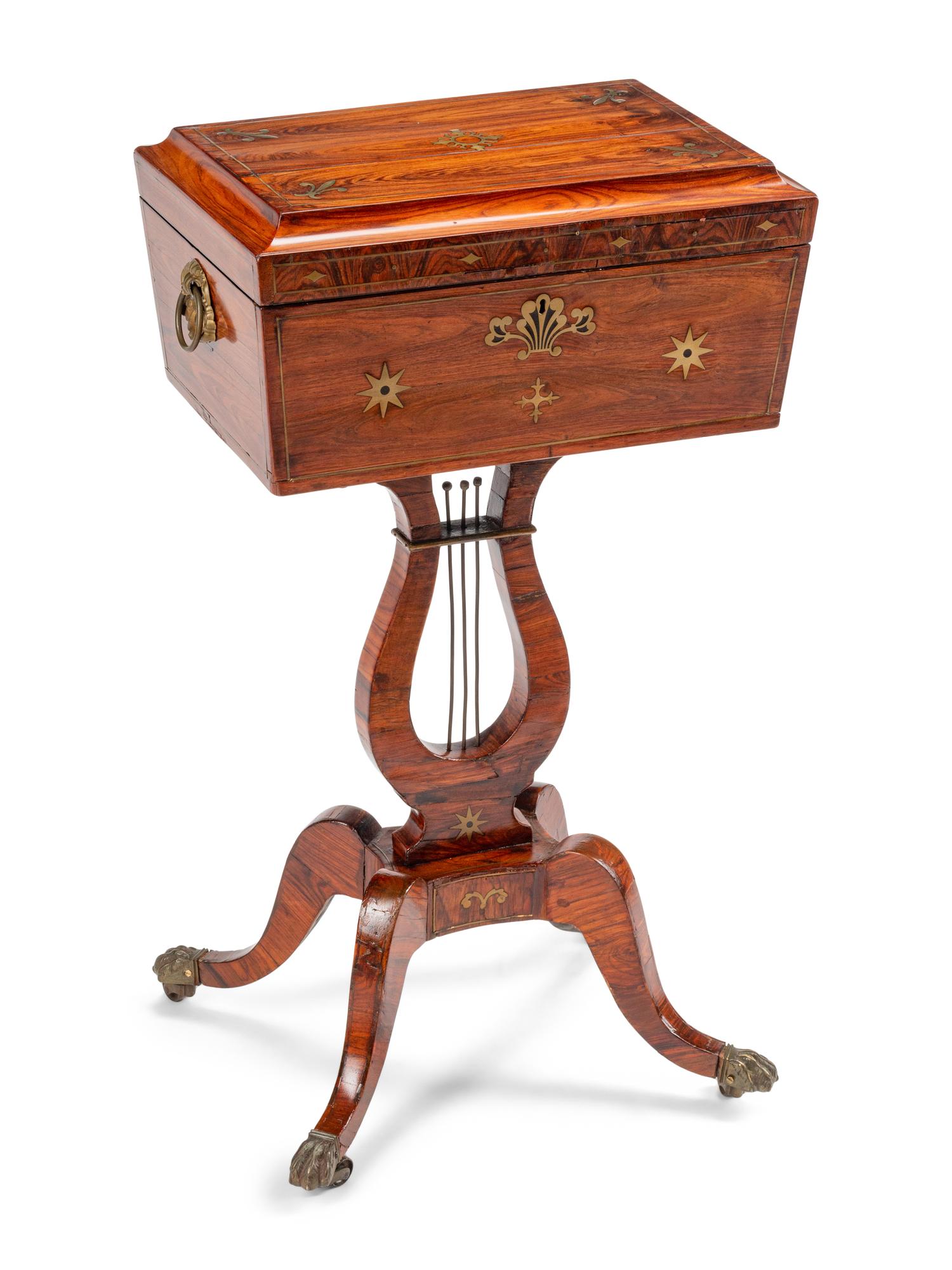 A Regency Brass-Inlaid Rosewood Tea Poy