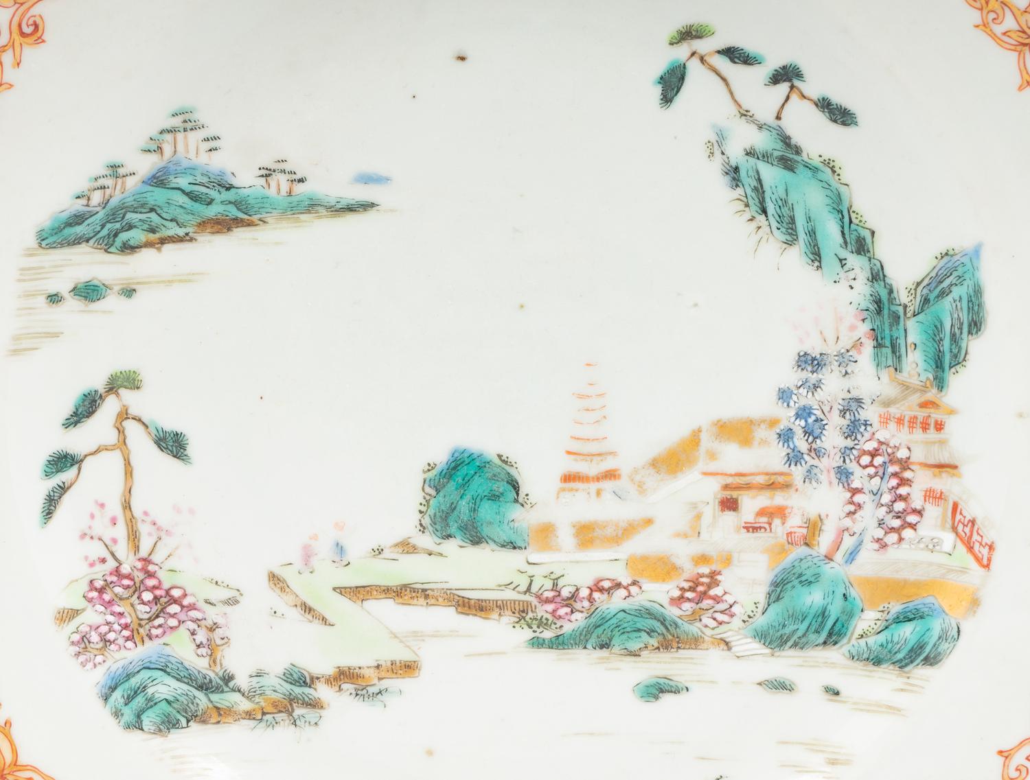 A Chinese Export Parcel Gilt Famille Rose Porcelain Plate
