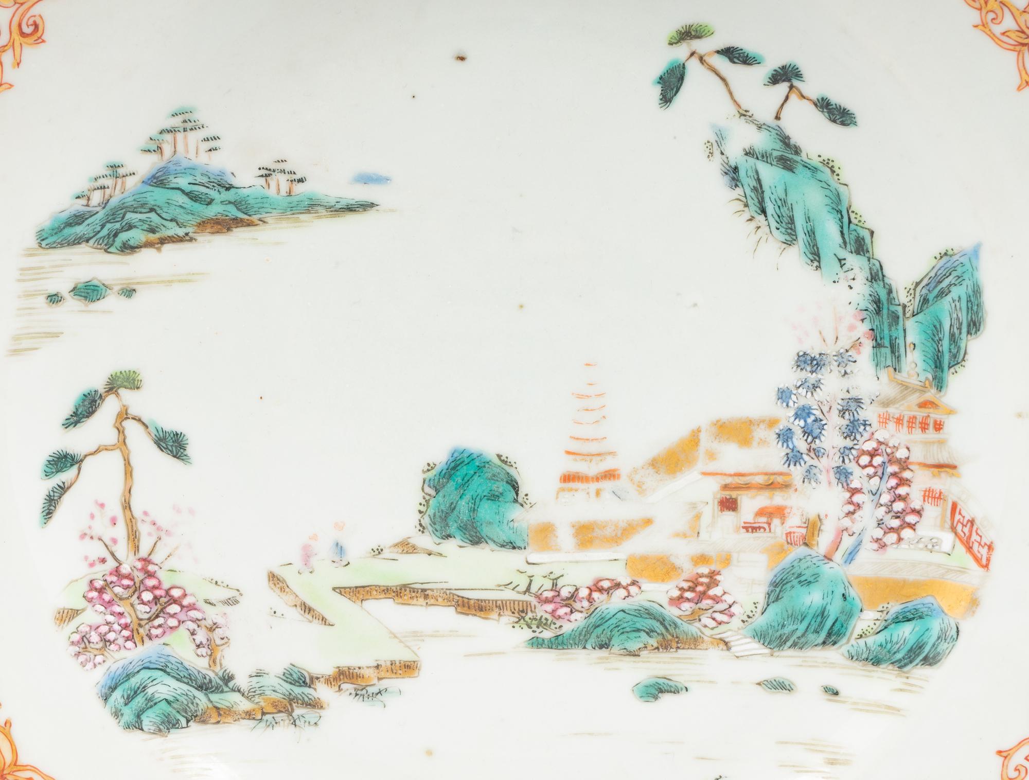 A Chinese Export Parcel Gilt Famille Rose Porcelain Plate