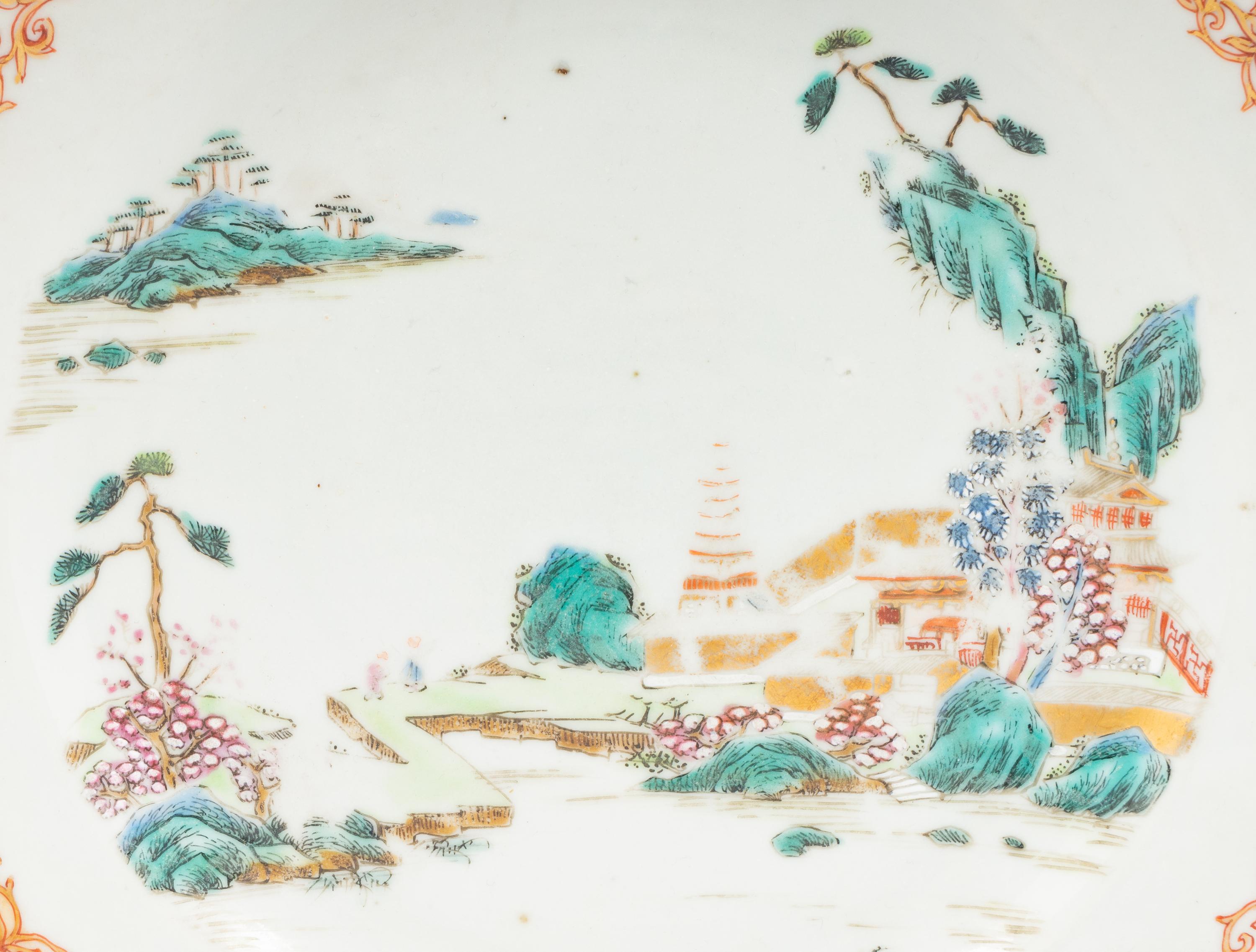 A Chinese Export Parcel Gilt Famille Rose Porcelain Plate