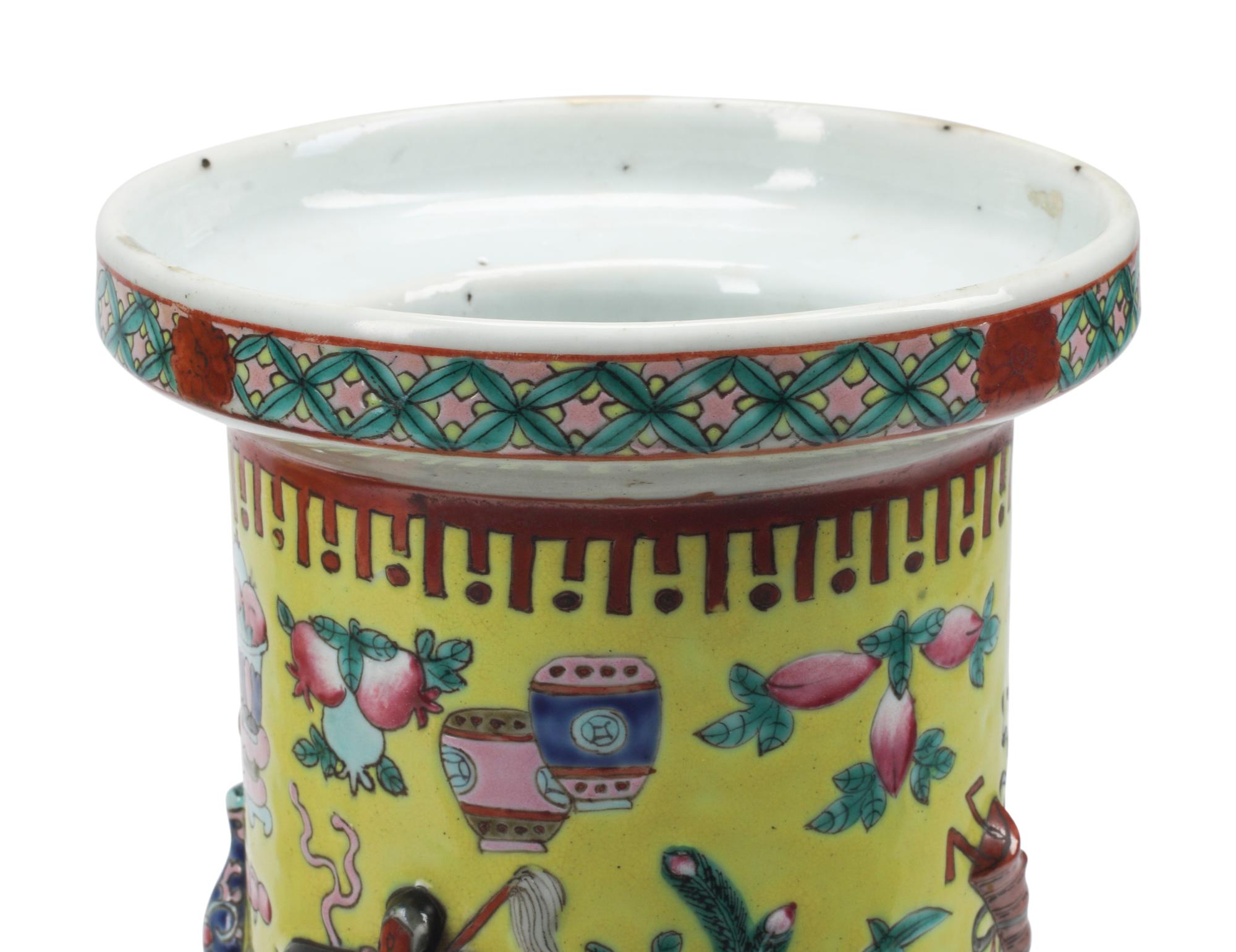 A Near Pair of Chinese Yellow-Ground Porcelain Vases