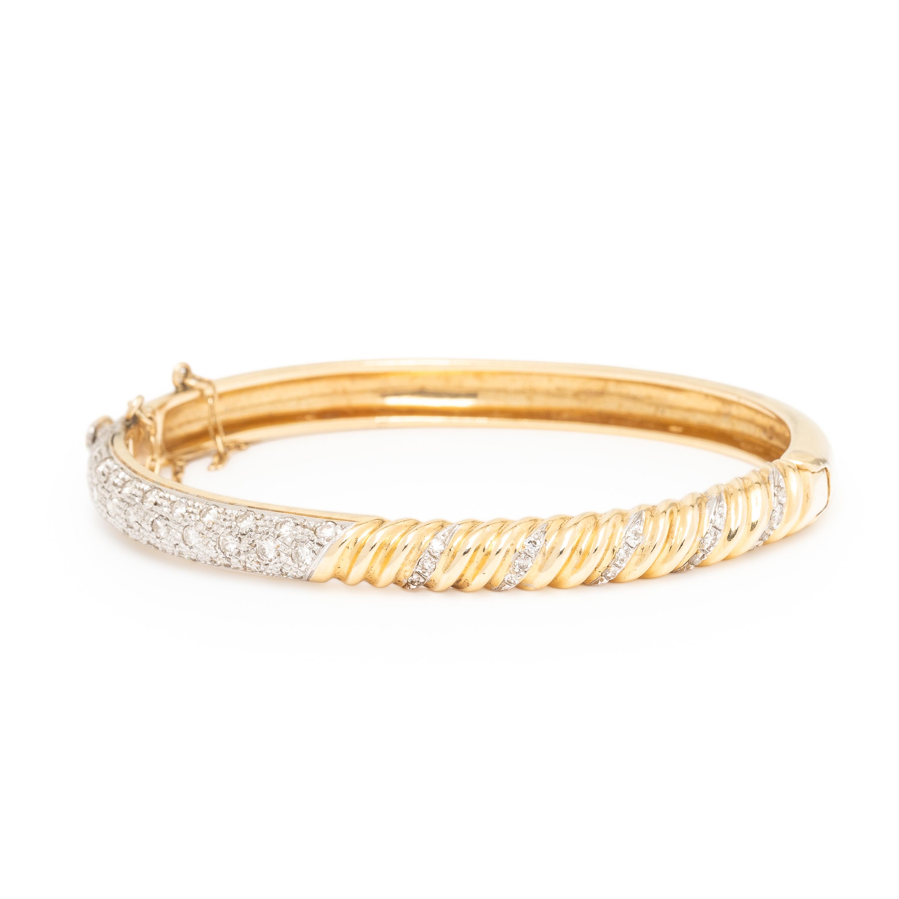 Three Yellow Gold and Diamond Bangle Bracelets