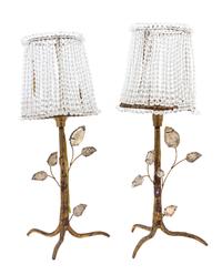 A Pair of Gilt Bronze Tree-Form Base Lamps Height 14 x width 4 inches. — 20TH CENTURY