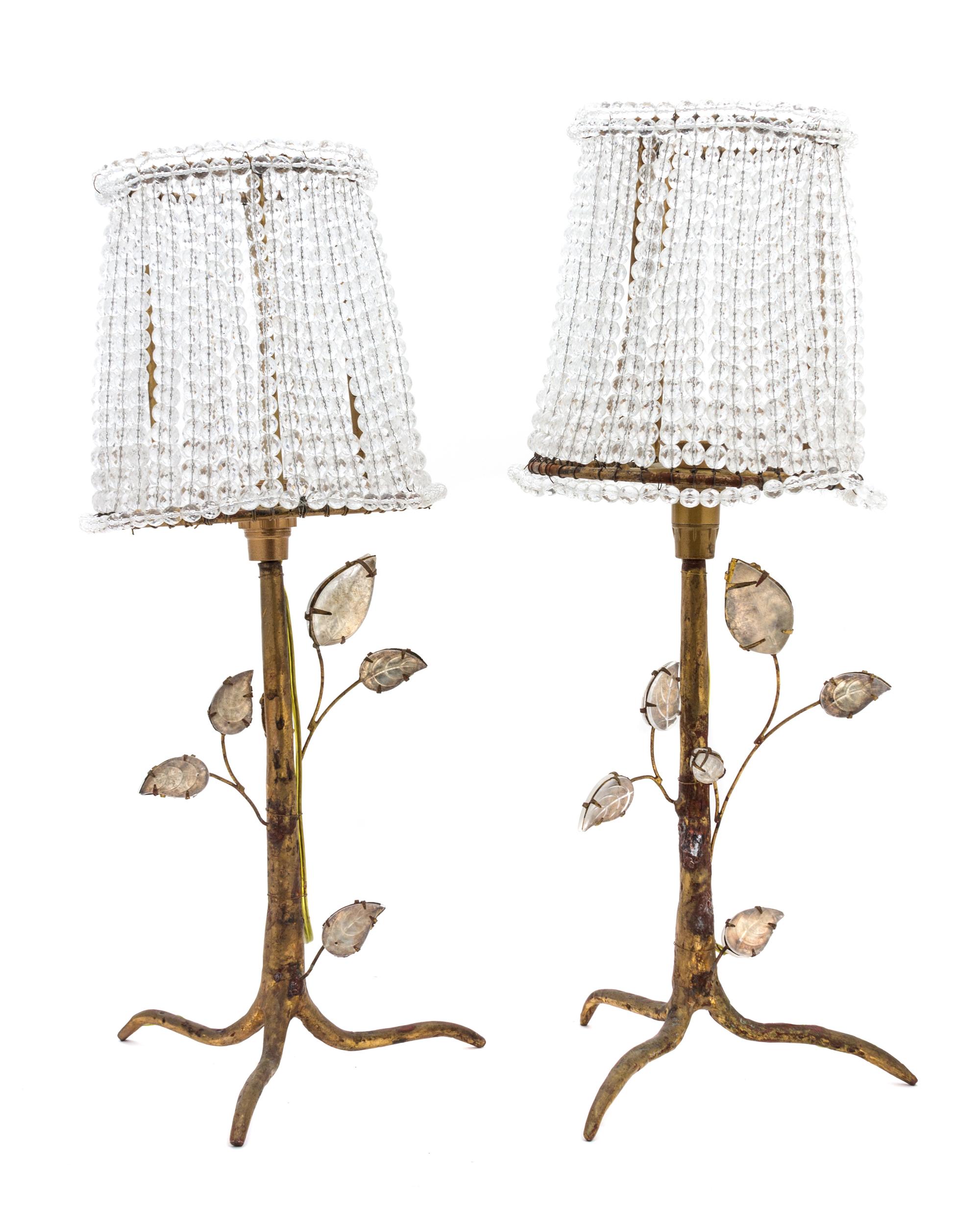 A Pair of Gilt Bronze Tree-Form Base Lamps Height 14 x width 4 inches. — 20TH CENTURY