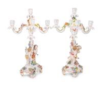 A Pair of Dresden Porcelain Candelabra