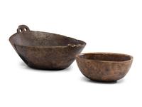 A Carved Wood Handled Burlwood Bowl