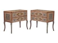 A Pair of Levantine Marquetry and Mother-of-Pearl Inlaid Two-Drawer Chests