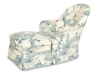 A Blue, White and Cream Upholstered Club Chair and Ottoman